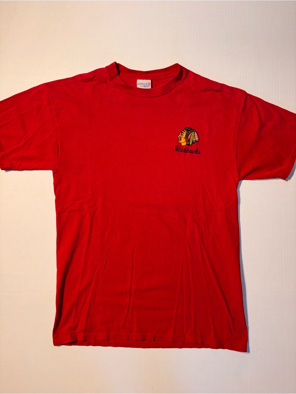 Vtg Chalk Line Chicago Blackhawks NHL Hockey Embroidered Logo 90’s Tshirt Sz L
